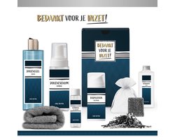 Geschenkset “Bedankt voor je inzet!” - 7 producten - 850 gram - Triomf Cosmetica | Luxe Cadeaubox voor hem Wellness Pakket man Giftset Collega Cadeaupakket Werknemer Vrijwilliger Gift Kerst Kerstcadeau Cadeau Set Relatiegeschenk Goud Blauw