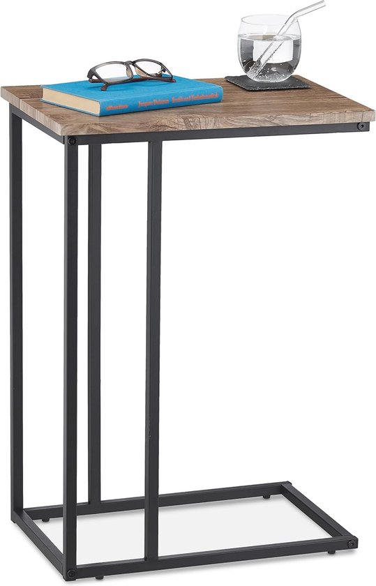 Relaxdays bijzettafel industrieel - voor bank - 2 etages - u vorm - 57,5 x 47,5 x 25 cm - houtlook