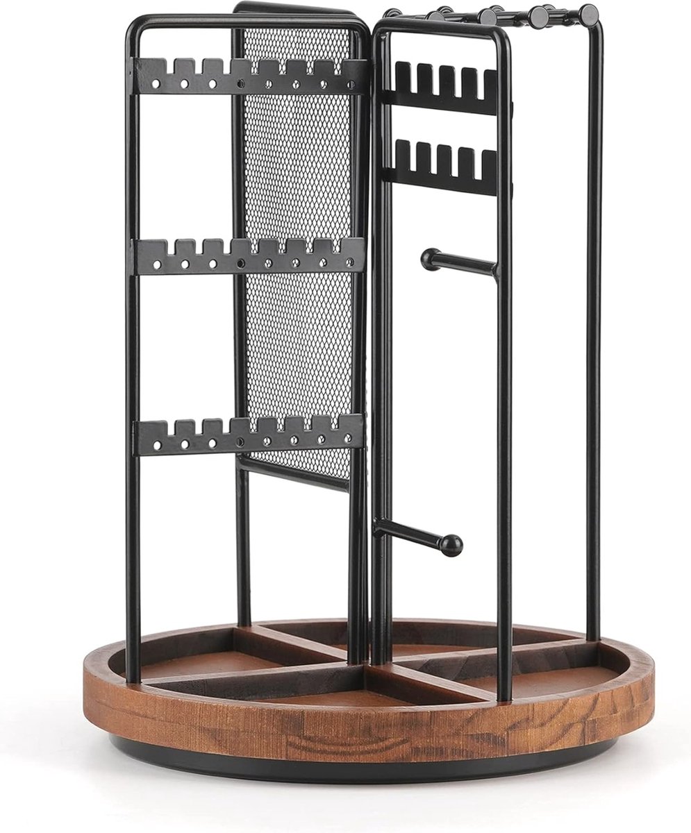 Goedkoopste Draaibare Sieradenstandaard met 4-in-1 Functionaliteit - Oorbellen, Kettingen, Ringen & Armbanden Organizer