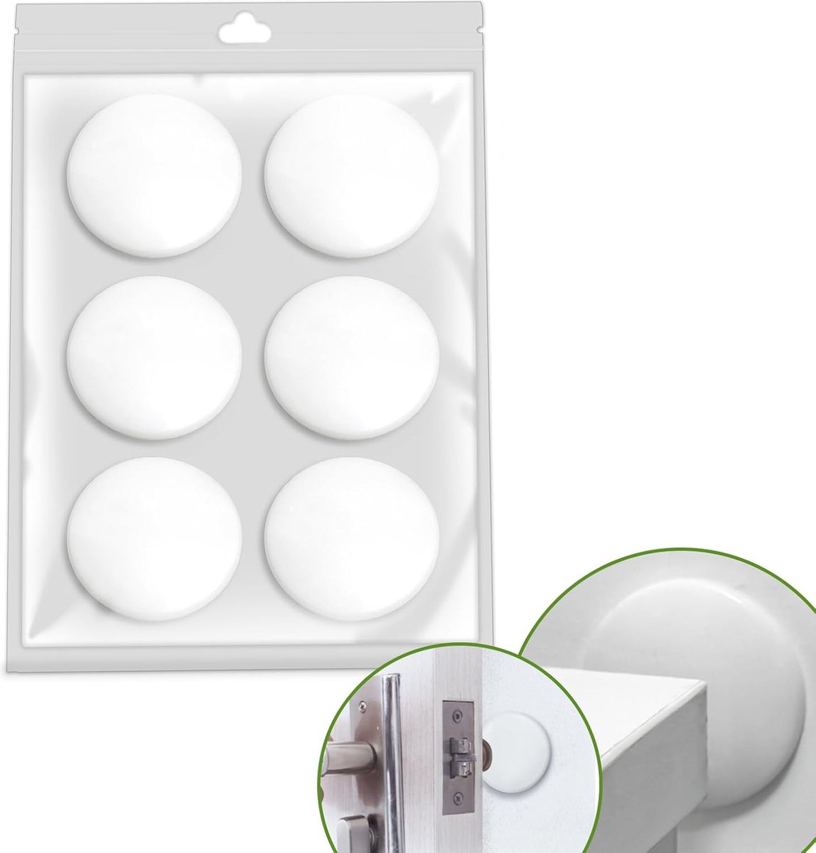 Deurstopper Wandbevestiging - Zelfklevende Witte Rubber Buffers voor Muur en Deur - Set van 6 - Wandbescherming voor Glazen en Houten Oppervlakken