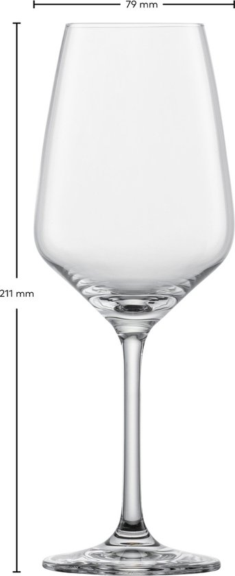 Elegant wijnglas met tuitvormige kelk van 211 mm hoog en 79 mm breed.