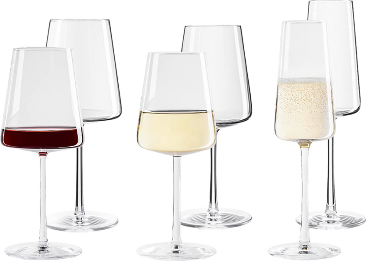 Stölzle Lausitz POWER Glazenset – 6-delig | 2x Rode, 2x Witte Wijnglazen & 2x Champagneglazen