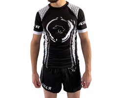 Rashguard - MMA / Kickboks Shirt - Vechtsport Kleding - Sport T-Shirt Zwart Wit