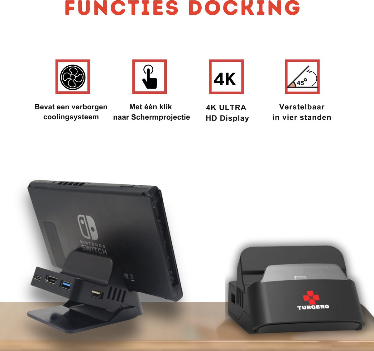 Turqero TV Docking Station Set voor Nintendo Switch & OLED - 4K UHD thumbnail 2