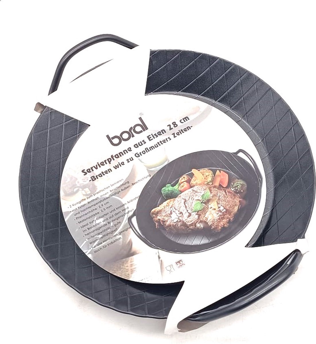 Koekenpan - Gietijzeren Koekenpan met Hendels - Boral - Antiaanbaklaag - 28cm - Geschikt Voor Alle Warmtebronnen