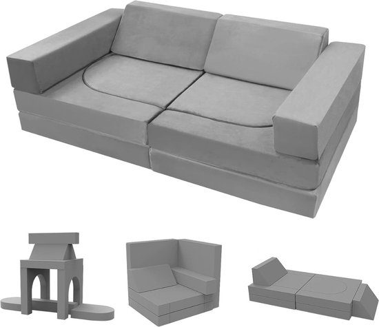en.casa] Speelbank Norhulta 5-delig kindersofa modulair kussenbankje met schuimvulling roze