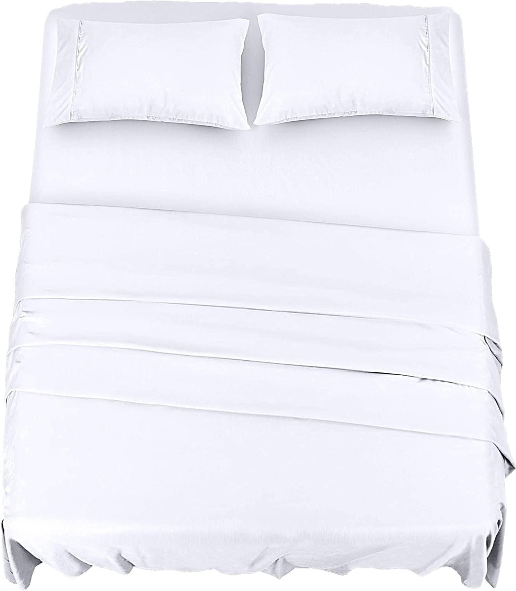 Azalia 4-Delig Beddelakenset (Voor Beddenmaat 135x190 cm, Wit) - Polyester Microvezel Stof - 1 Hoeslaken & Vlakke laken met 2 Kussenslopen 50x75 cm