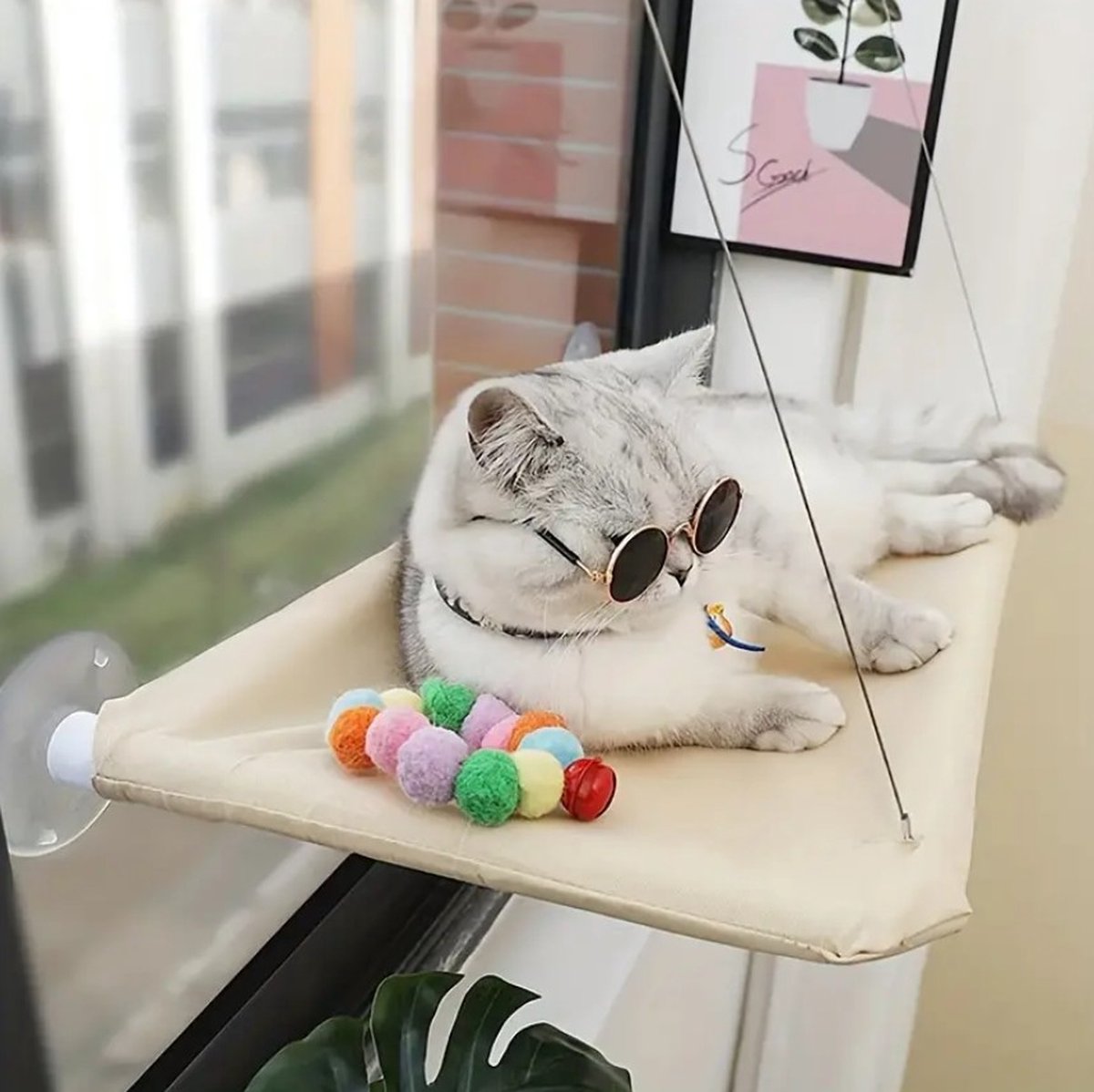 Dutchers® Kattenbed - Nu met extra ligkussen - Hangmat voor huisdier - Kattenmand voor het raam - Hangmat - Ligbed voor poes & kat - Bruin – foto 4