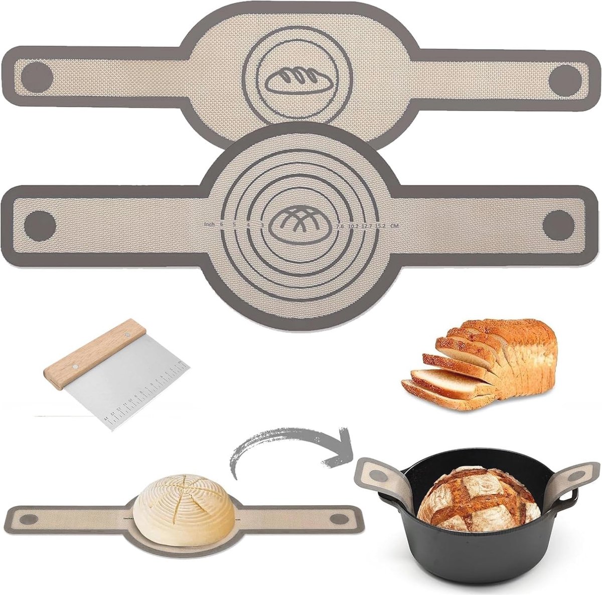 Herbruikbare Siliconen Oven Liner Set - 2 Stuks, Deeg Mat met Cutter, Geschikt voor Magnetron en Oven