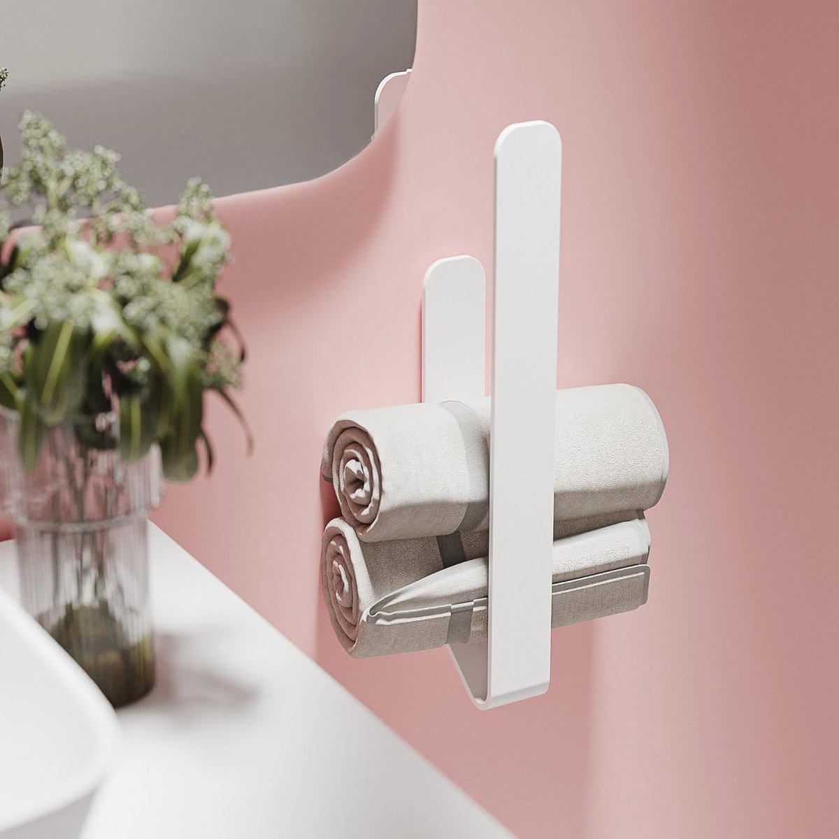 Handdoekhouder zonder boren, Aluminium Plak Handdoekstang voor Badkamer en Keuken - Wit (32 cm)