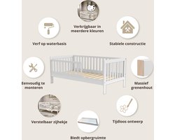 Petite Amélie Peuterbed 140×70 cm – Wit Kinderbed – Creëer een Veilige & Stijlvolle Slaapomgeving – Voor Kleintjes die Hun Ledikant Ontgroeid Zijn – Plume Collectie