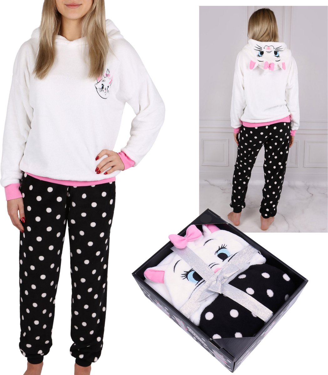 Disney Kat Marie Warme, zwart-witte pyjama voor dames