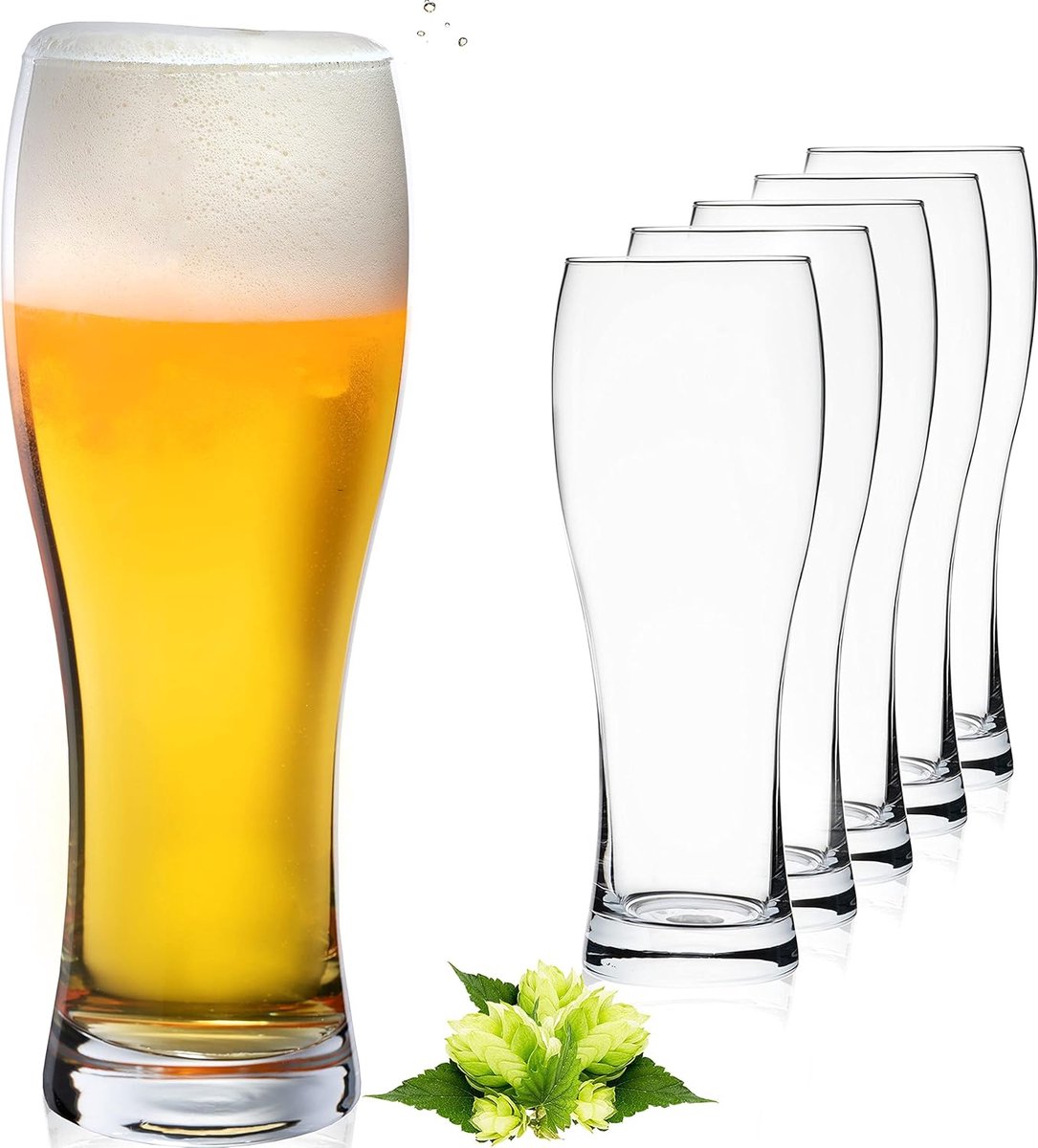 Set van 6 klassieke bierglazen van 500 ml (max. 660 ml) van glas, hoog bierglas, 0,5 liter