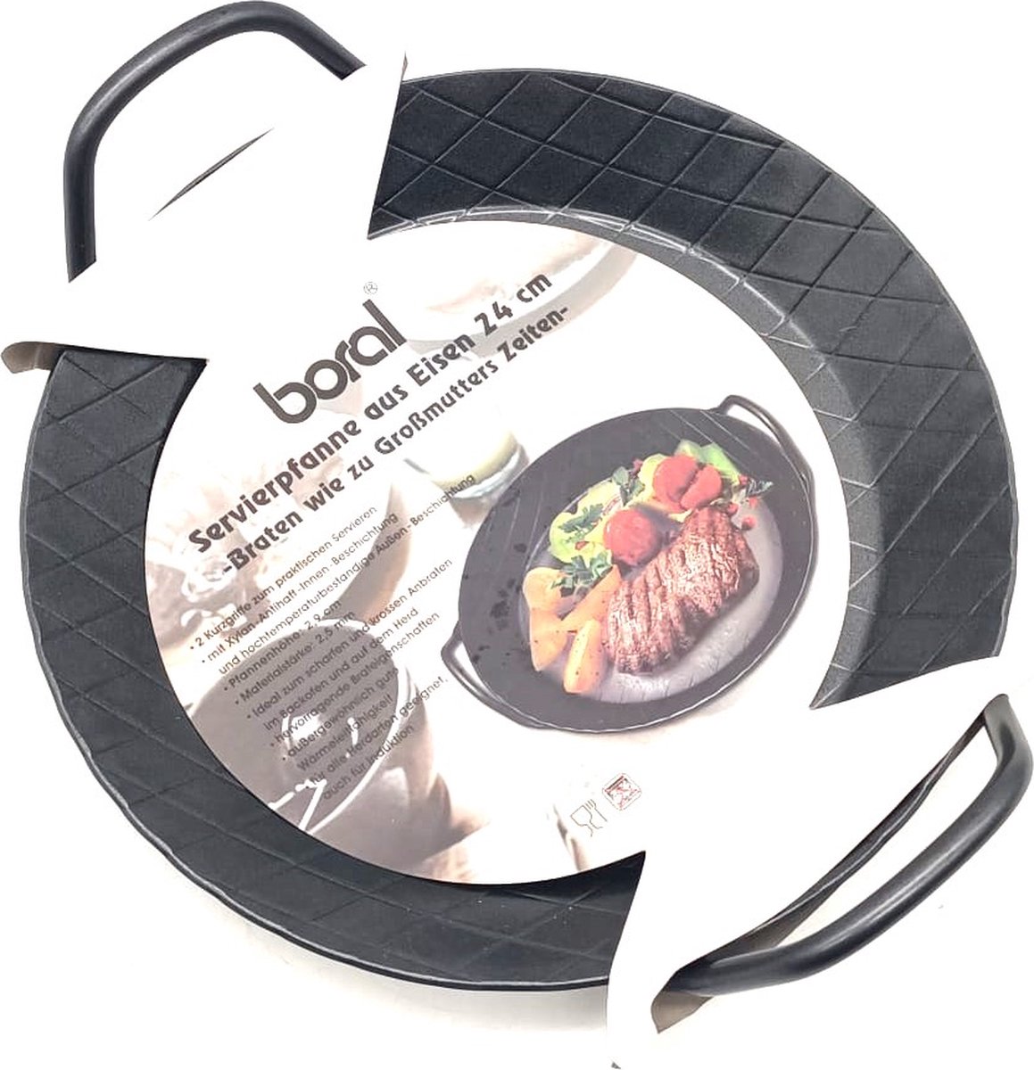 Koekenpan - Gietijzeren Koekenpan met Hendels - Boral - Antiaanbaklaag - 24cm - Geschikt Voor Alle Warmtebronnen