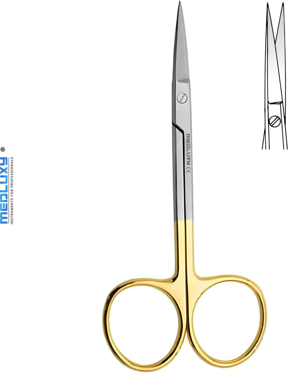 Goedkoopste Medluxy - Irisschaar Recht Scherpe Punt Versterkt met Tungsten Carbide (Wolfraam) - EHBO Verpleegkunde Verbandschaar 11.5 cm - Nagelriemschaar Wenkbrauwschaar