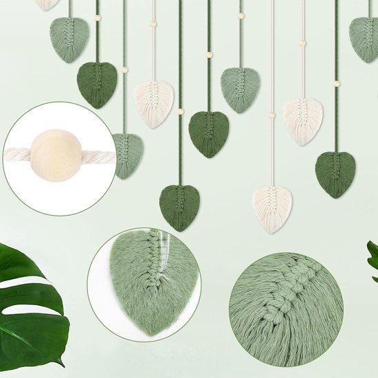 Handgemaakte Boho Macramé Wanddecoratie Met Groene Bladeren Voor Woonkamer Slaapkamer En Balkon