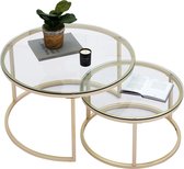 Hanimo Set de 2 Tables d'appoint rondes - Tables basses rondes - Table d'appoint en métal avec Glas trempé - Table Café - 60&40 cm - Base dorée