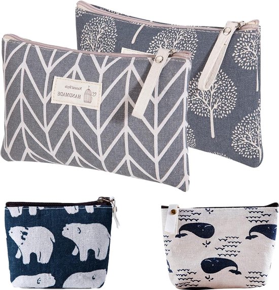Canvas make up tas 2 stuks draagbare make up tas voor reizen
