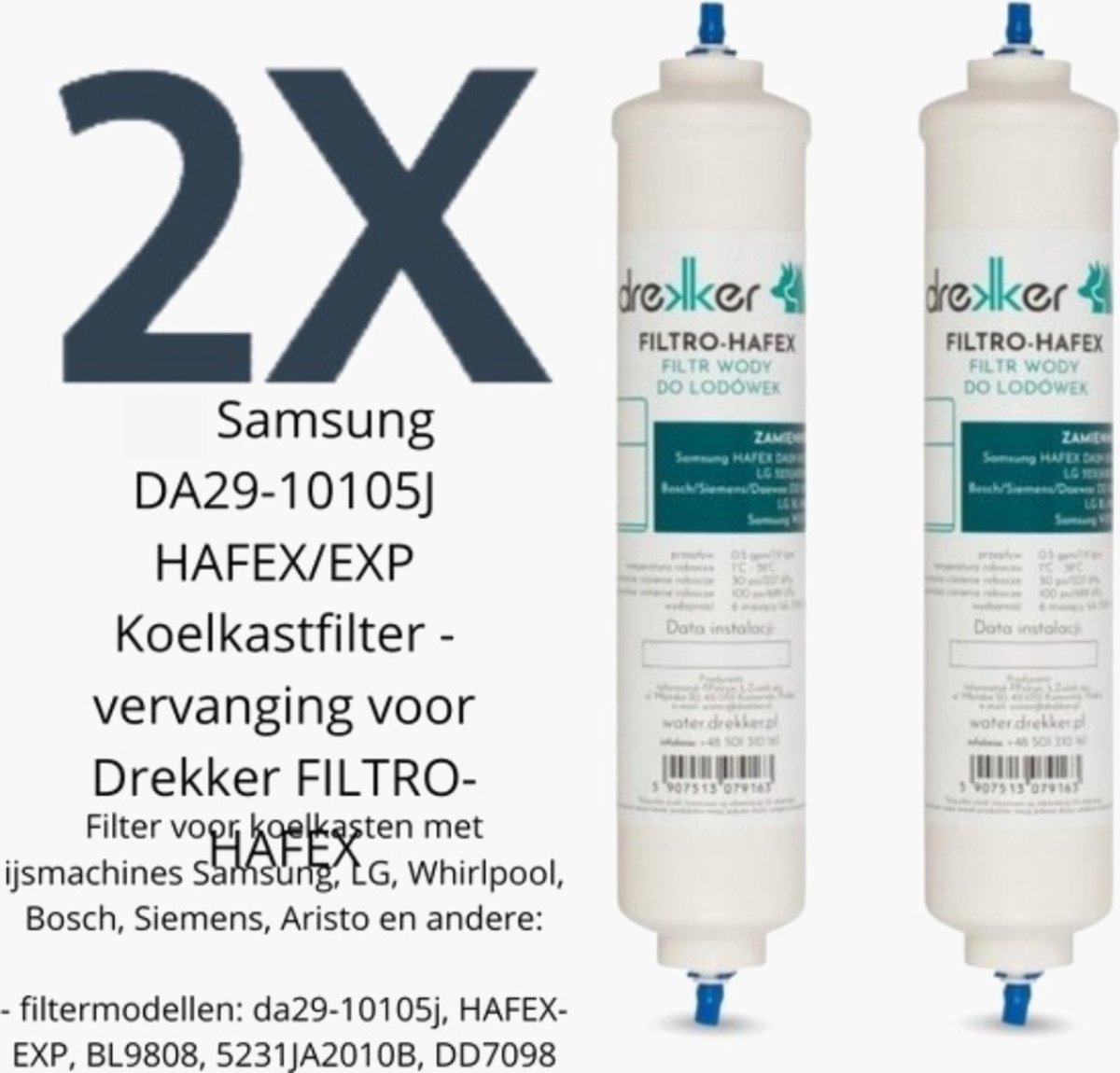2 x vervanging voor Samsung DA29-10105J HAFEX/EXP Koelkastfilter - vervanging Drekker FILTRO-HAFEX,filtermodellen: da29-10105j, HAFEX-EXP, BL9808, 5231JA2010B, DD7098