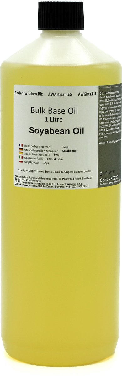 Goedkoopste Basis Olie - Sojaboon Olie - 1 Liter - Aromatherapie - Basisolie - Draagolie - Basisolie Voor Etherische Oliën