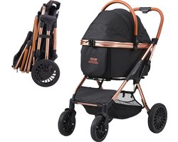 VEVOR Hondenbuggy 59x85x105cm Hondenkar 30kg Laadvermogen Opvouwbare Hondentrolley Aluminium Frame 800D Oxford-Stof Nylon Gaas Venster 4 PU-Wielen Hondenkrat Dierenbuggy Katbuggy Huisdierentransport