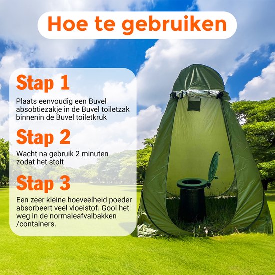 Buvel® Vochtabsorptie Zakjes voor Campingtoilet - Droogtoilet - 10 Stuks van 10g - Absorbeert tot 1 Liter van Buvel® — afbeelding 3