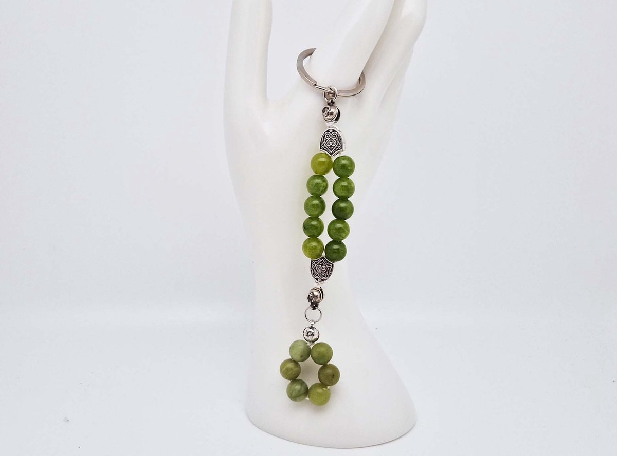 Handgemaakte Natuurstenen Sleutelhanger " Kraal Koreaanse jade "- Met Natuurstenen hanger - 8 mm diameter van de korrel- Mooie accessoire en decoratie voor de auto-Vaderdag Cadeau -Moderdag Cadeau - Cadeau vrienden