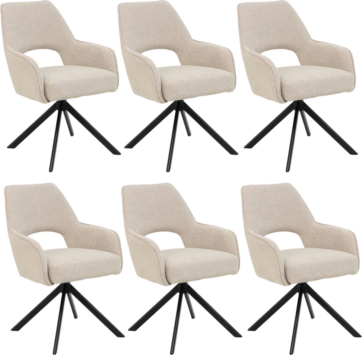 Liam Eetkamerstoel - Beige - Bouclé Stof - Set Van 6 - Industrieel Design - Stijlvol en Comfortabel - Metalen Poten