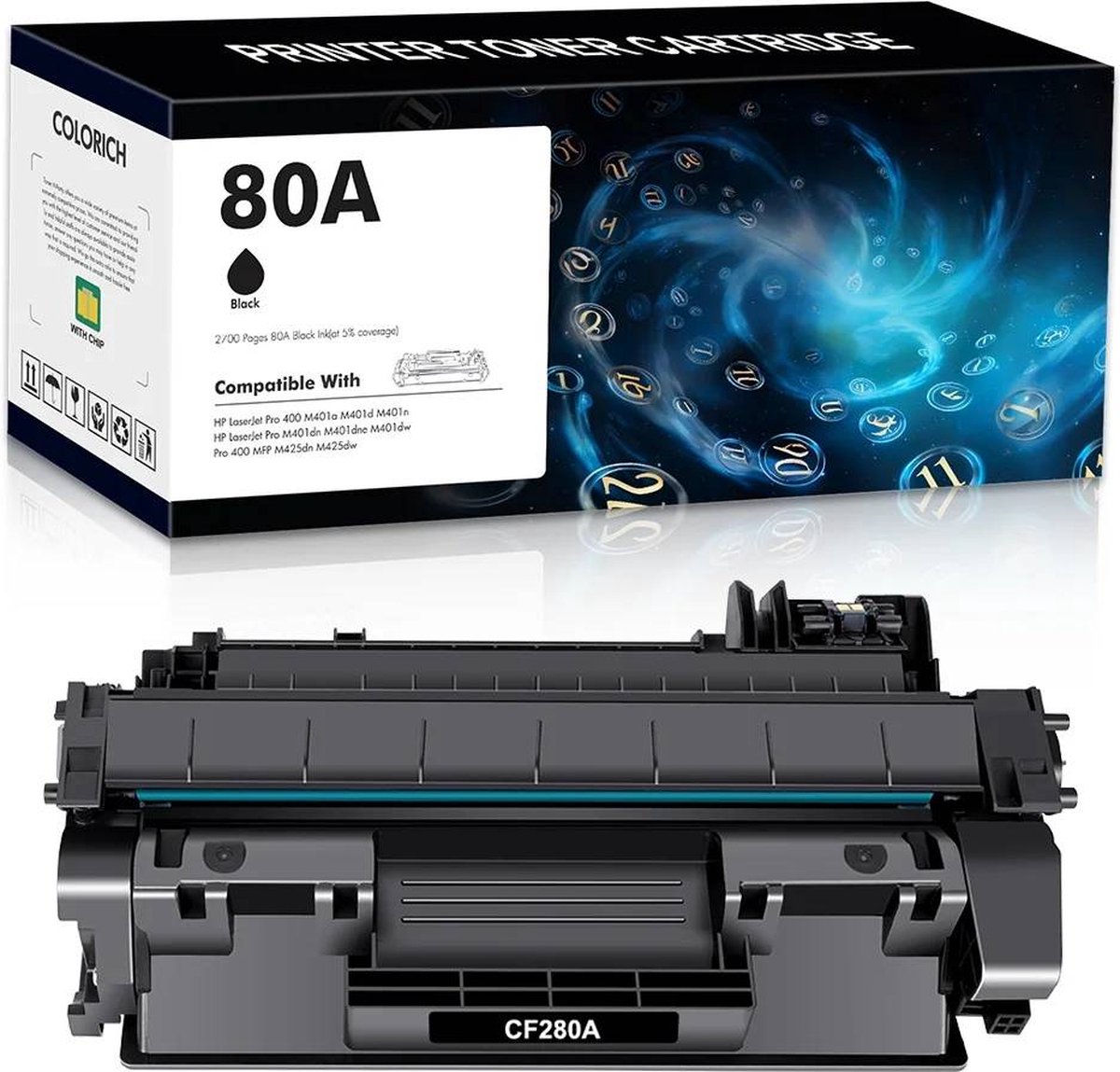 Geschikt voor HP 80A / CF-280A Toner cartridge Zwart - Geschikt voor HP LaserJet Pro 400 M401DN - M401DW - MFP M425DN - MFP M425DW