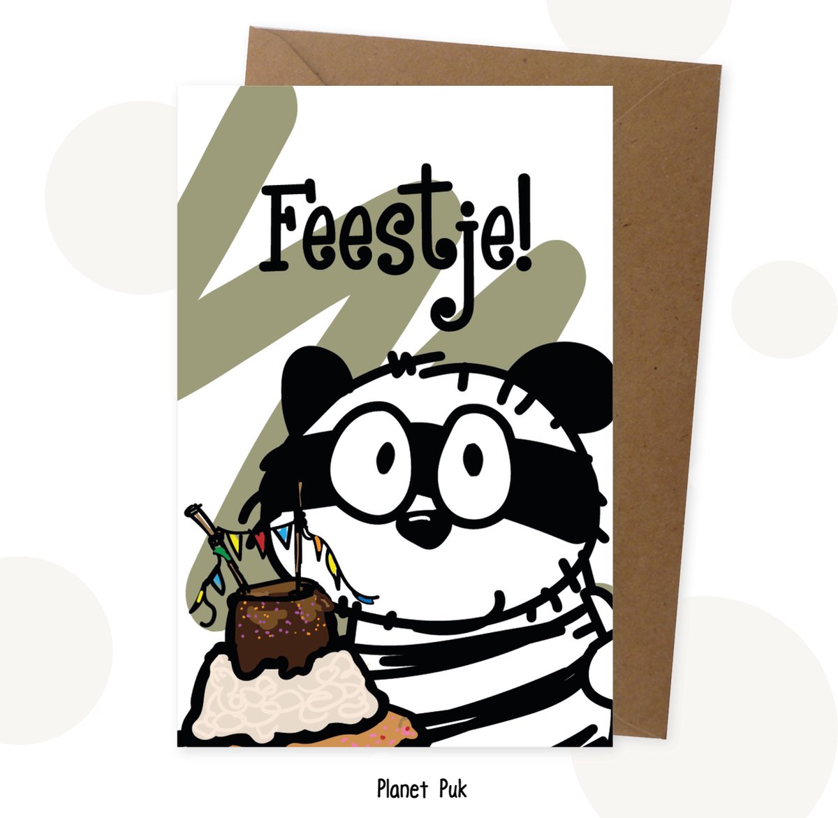 Set luxe uitnodigingen - Wasbeer Boefje | 10 grote Uitnodigingen inclusief envelop en leuke sluitsticker! | Uitnodiging kinderfeestje | Planet Puk