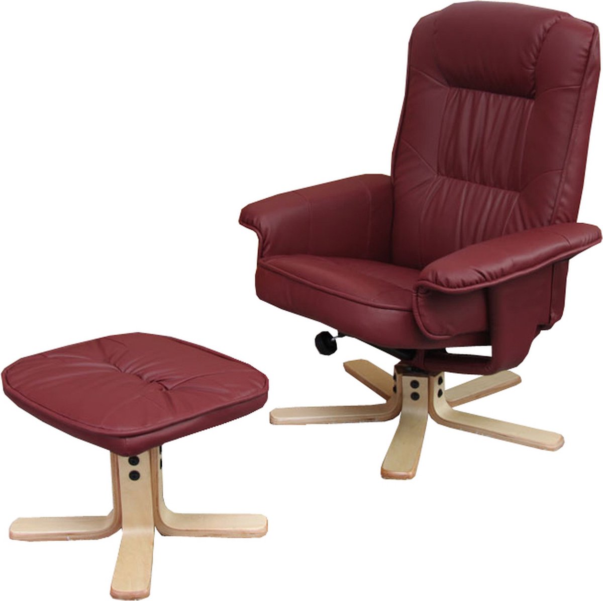 Cosmo Casa Relaxstoel - TV Stoel met Ottoman - Kunstleer - Eucalyptus Hout - Bordeaux