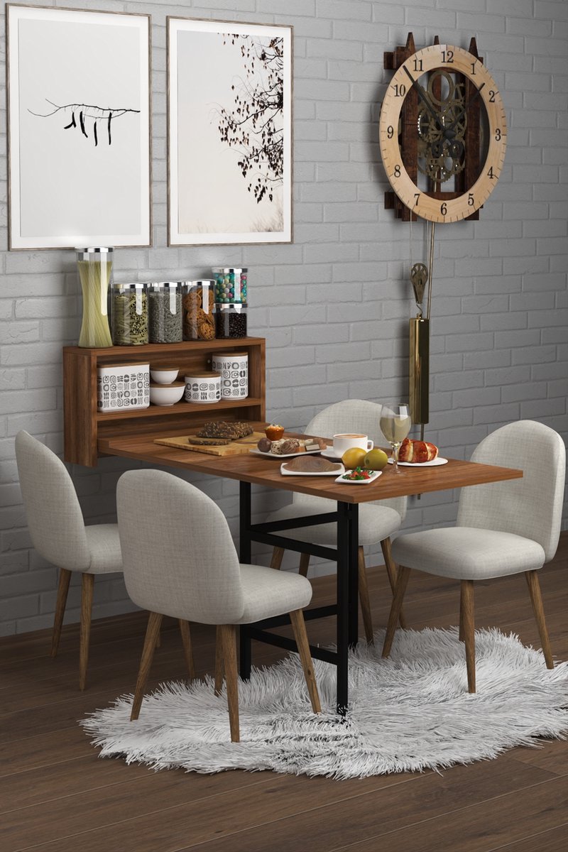 Wandtafel Inklapbare| Eettafel| Ruimtebesparend Klaptafel| Modern en Stijlvol| Donkere Walnoot| 133X64.5X72 cm