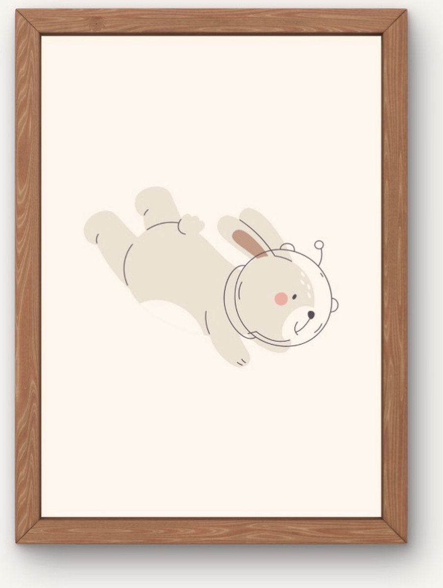 Kinderkamer poster met konijn - Poster - Bunny in space | Babykamer | kinderkamer decoratie | Drieluik poster met een konijn/astronaut | Wanddecoratie | 30x40 cm