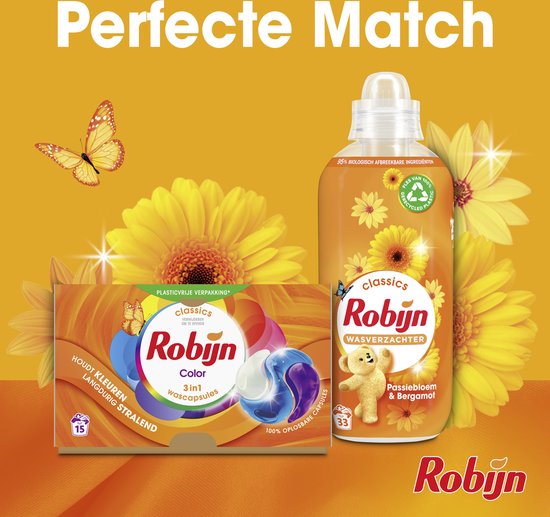 Robijn - Wasmiddel - 3-in-1 Wascapsules - Color - 4 x 15 stuks - 60 Wasbeurten - Voordeelverpakking