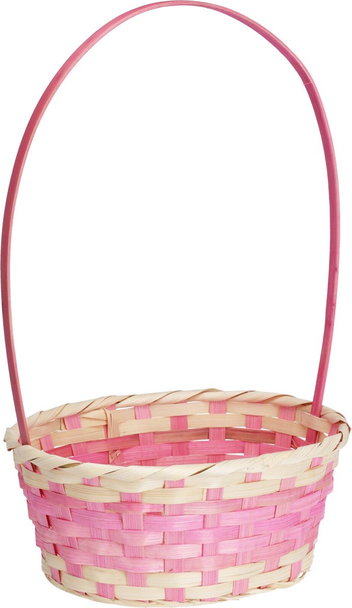 Home & Styling Rieten mandje met hengsel - roze - 20 x 38 cm - Opbergen - Paaseieren mandje - gevlochten riet