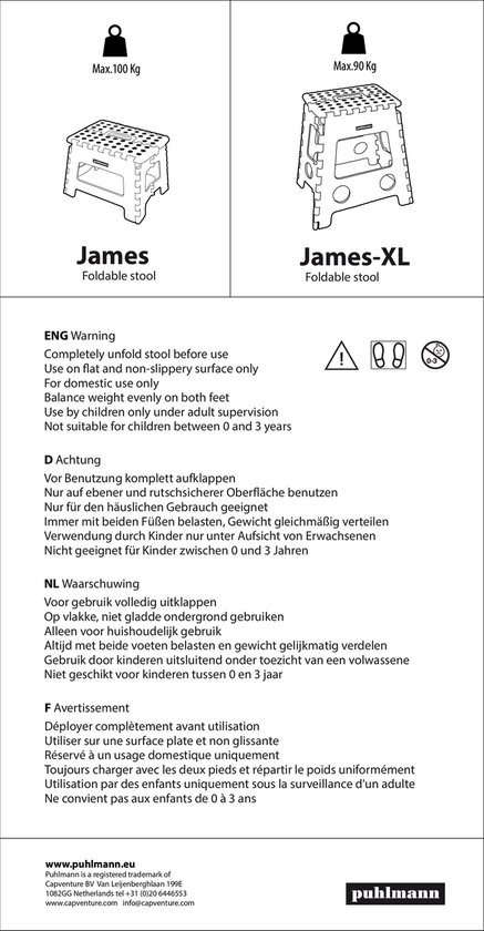 PUHLMANN - Tabouret pliable JAMES XL GY, Tabouret pliable xl / plastique / gris / noir