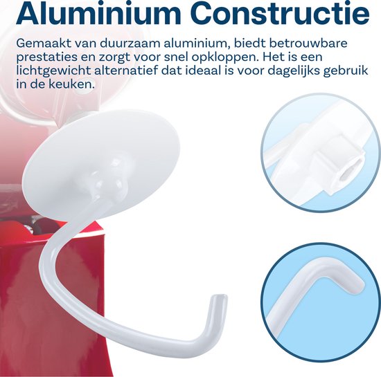 Deeghaak K45DH voor KitchenAid 4,5-5 Quart Tilt-Head Stand Mixers Artisan & Classic Series van MMOBIEL - Aluminium Vervangende Broodhaak - Mengaccessoire Vervanging - Enkel Handwas van MMOBIEL — afbeelding 4