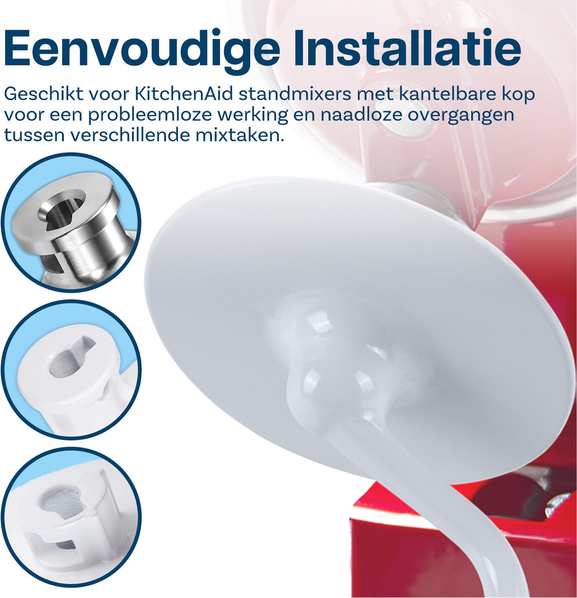 3-Delige Accessoireset voor KitchenAid 4.3, 4.7/4.8L Tilt-Head Stand Mixers Artisan & Classic Series van MMOBIEL - Aluminium K45 6-Draads Garde, Platte Mixer en Deeghaak – Enkel Handwas thumbnail 5