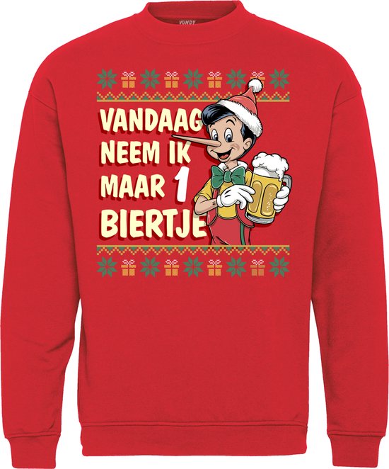 Kersttrui Vandaag 1 Biertje | Foute Kersttrui Dames Heren | Kerstcadeau | Kerstpakket | Rood | maat 3XL