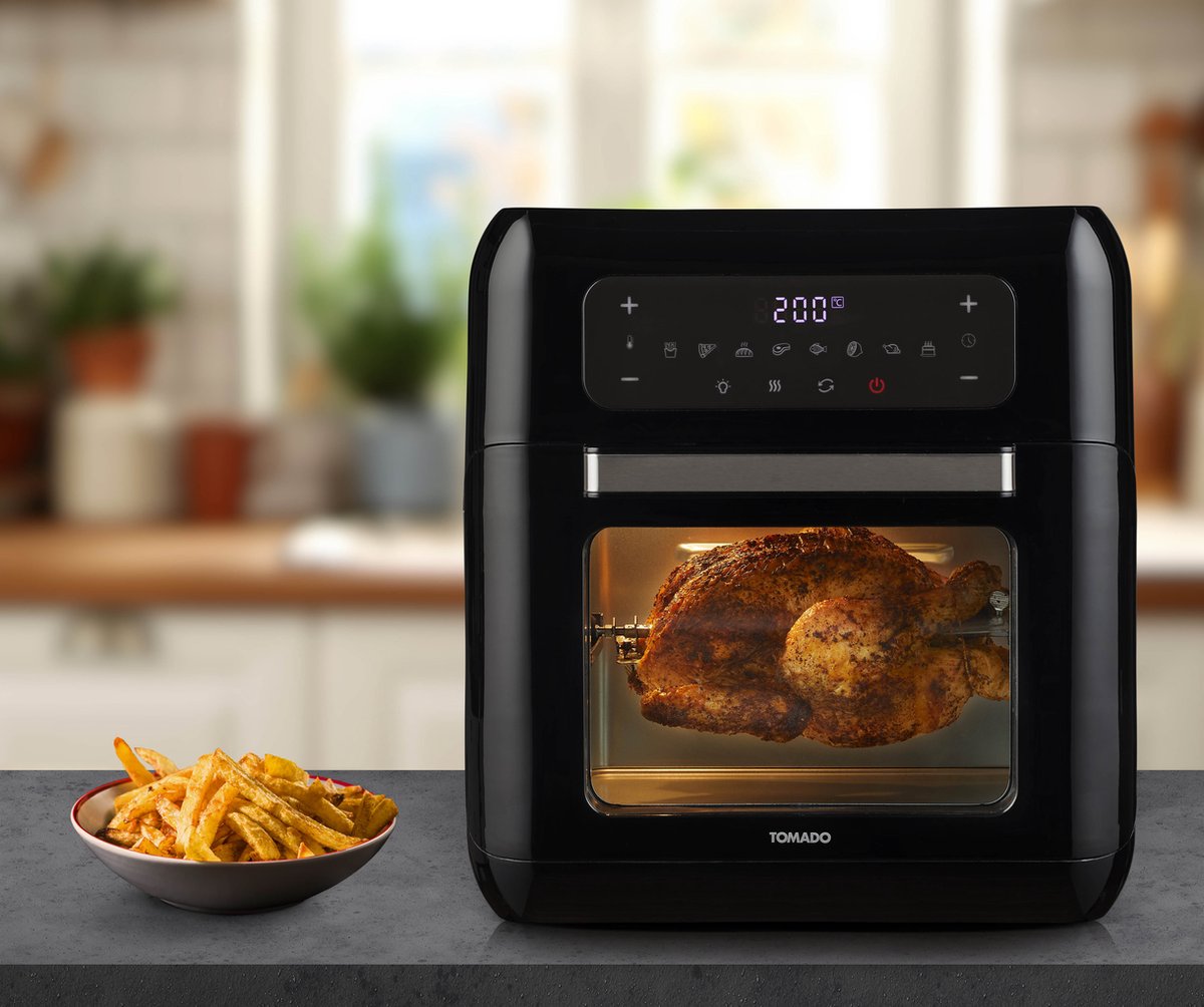 Afbeelding 3 van Tomado TAF1201B - Airfryer oven - Hetelucht friteuse - 12 liter - 8 programma's - PFAS vrij - 1500 watt - Zwart