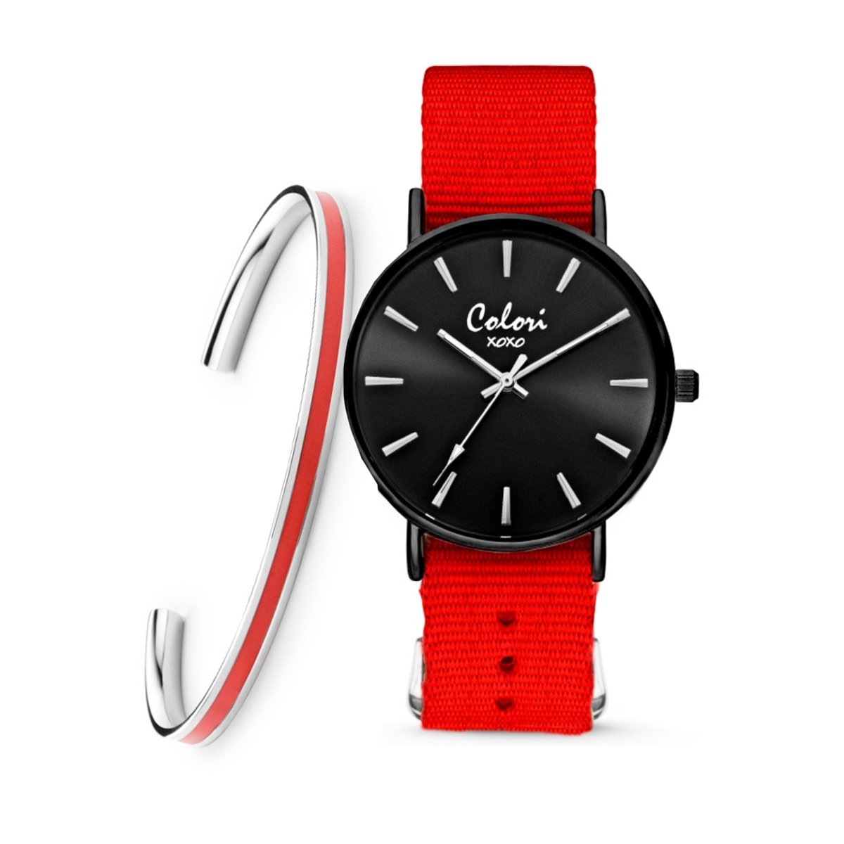 Colori XOXO 5 COL554 Horloge Geschenkset met Armband - Nato Band - Rood - Ø 36 mm