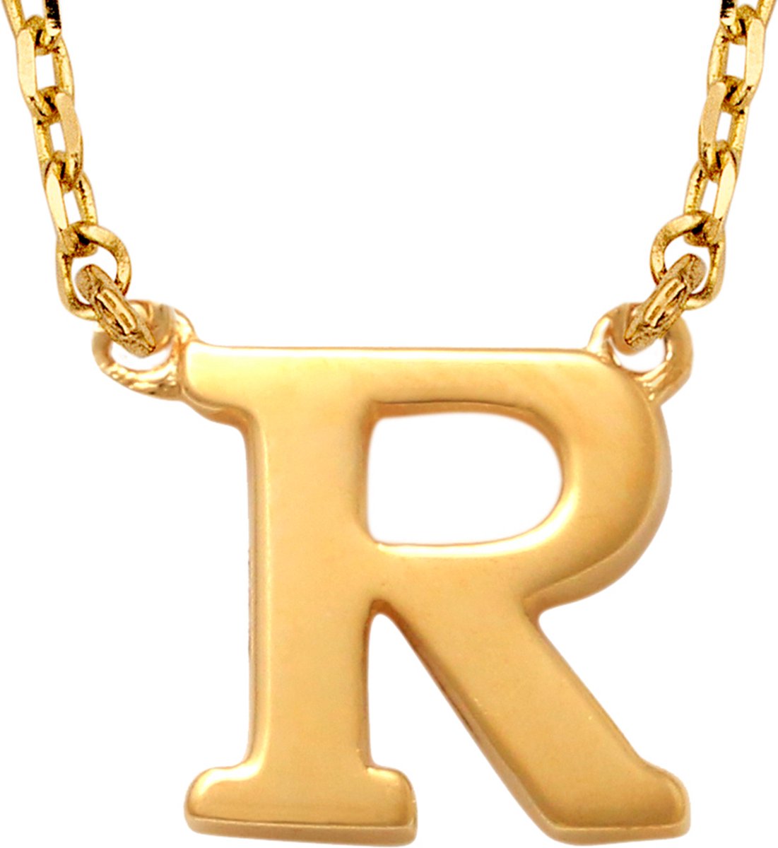 New Bling 9NBG-900R Gouden Ketting met Letter R - 6mm - Ankerschakel - 38+2,5+2,5cm - Initiaal sieraad - 14 Karaat - Goud