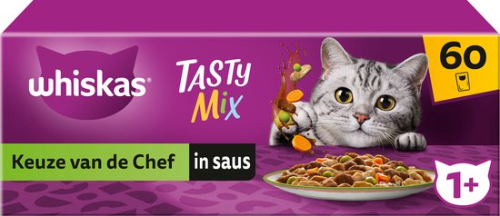 Whiskas Kattenvoer - Adult 1+ - Tasty Mix Keuze Chef in Saus - 60x85g
