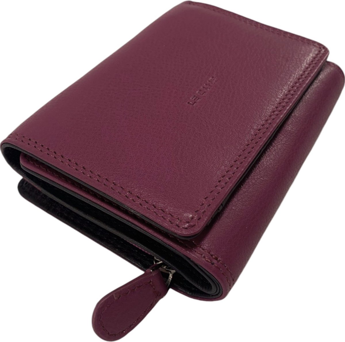 Dames portemonnee van zacht leer | portefeuille | Tweekleurige combinatie | Praktische elegantie | Veilig en stijlvol | Marine blauw/Cyclamen - Fuchsia/Paars - Masai oranje/Donker bruin - Geel/Donker bruin - Cyclamen/Marine blauw