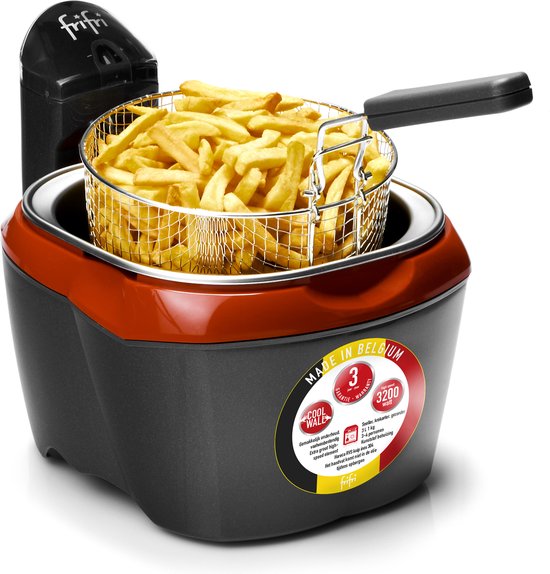 Frifri 918RR - Frituurpan - friteuse - 3 liter - koude zone - 3200 Watt - 1 kg friet - zwart/rood