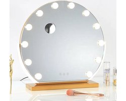 foto van isallure Make up spiegel - Hollywood spiegel - Make up spiegel met verlichting - Make-upspiegel - Hollywood make up spiegel – 50x48 cm - Dimbaar / 3 Lichtstanden – goud