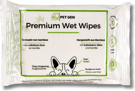 TraumaPet Vochtige Doekjes met Colloïdaal Zilver | Honden & Katten | Premium Wet Wipes | Geschikt voor oren, oogomgeving, pootjes en huid | 15 stuks