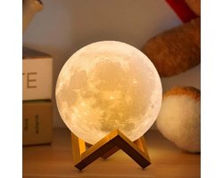 oCreon Maanlamp 2023 Upgrade 3D-Printing - Jouw Foto & Tekst - 16 Kleuren - Houten Standaard