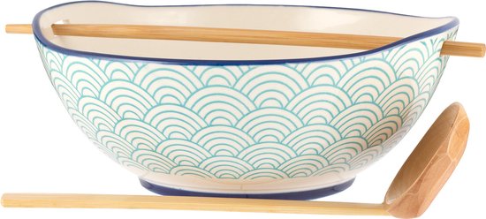 Bol à soupe de nouilles en terre cuite Typhoon World Foods avec cuillère en bambou et baguettes