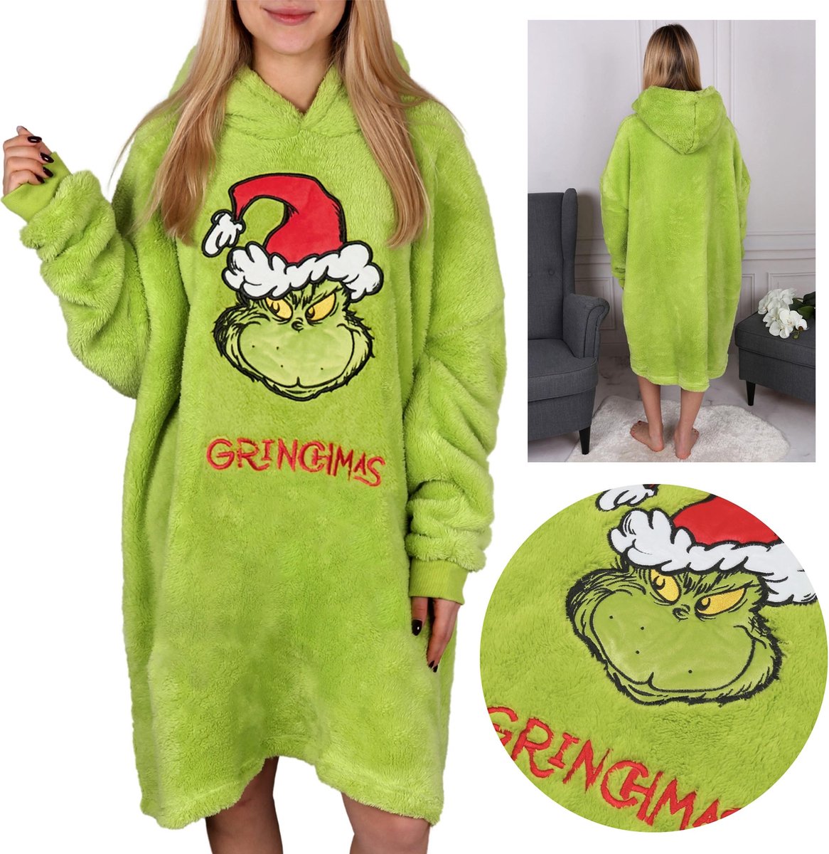 Sweat à Capuche Grinch - Look Grincheux, Coupe Classique, Col Tissé